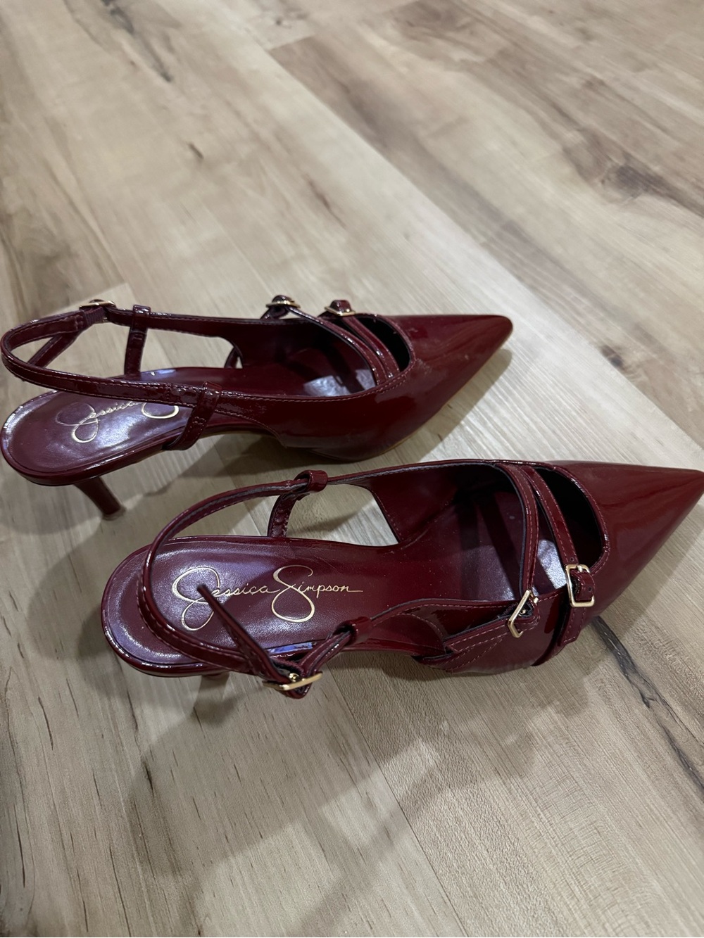 Jessica Simpson Wine Patent Pointed-Toe Slingback Heels